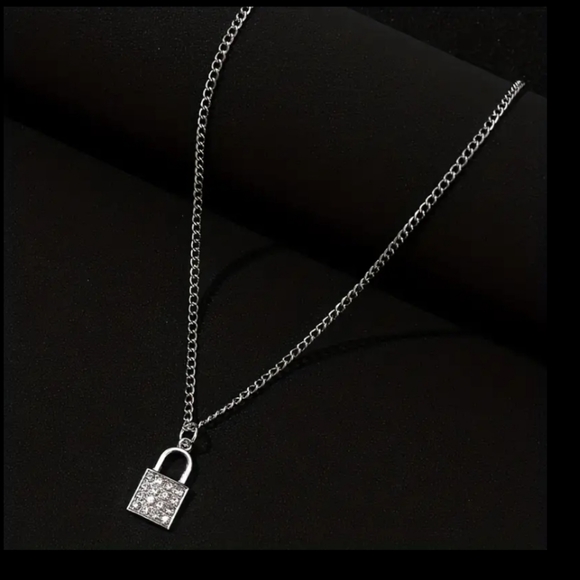 Silver Lock Pendant Necklace - Picture 5 of 5